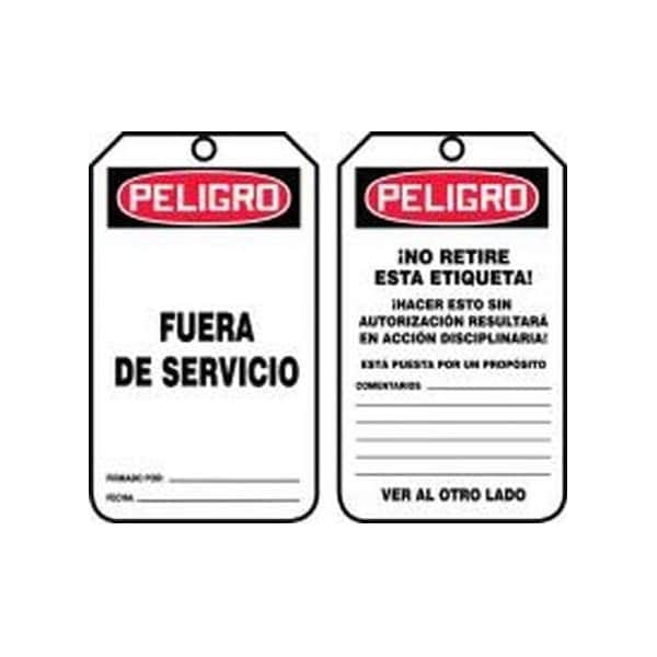 Accuform Spanish Safety Tags, DANGER OUT OF SERVICE, 5.75in x 3.25in, HS-Laminate, 5PK SHMDT158LTM - main